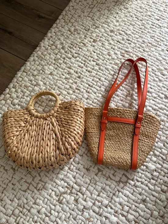 Zara Straw Tote with Bright Orange Trim and Handles - Picture 2 of 16